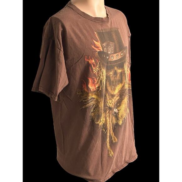 Scarecrow Skull With Cowboy Hat And Flames Halloween T Shirt Men’s L Large‎ - Picture 4 of 6